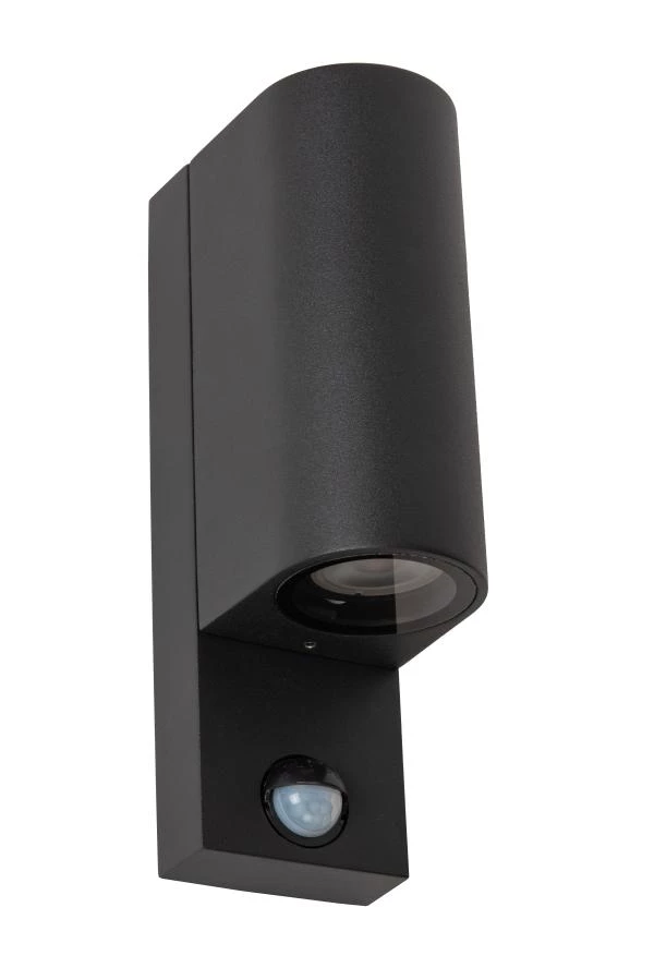 Lucide ZARO IR - Foco de pared / Lámpara de pared Dentro/Fuera - 2xGU10 - IP65 - Sensor movimiento & día/noche (desactivable) - Negro - apagado